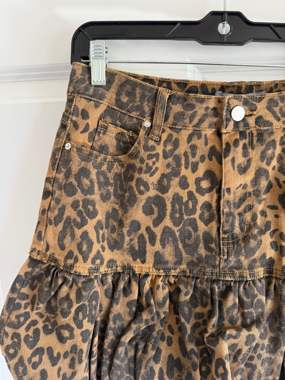 NWT blue B Leopard Print Ruffle Bubble Mini Skirt - Brown - Picture 4 of 7
